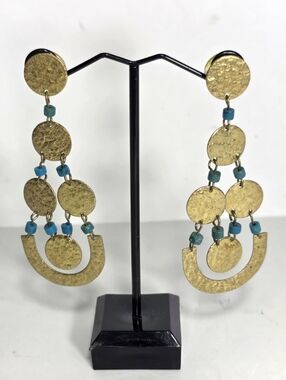 Noonday Collection Luminous Earrings Gold Hammered Disc Beaded Dangle Earrings